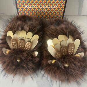 Kurt Geiger London Faux Fur Slippers Brown Cozy Luxury House Shoes With Box
NWT